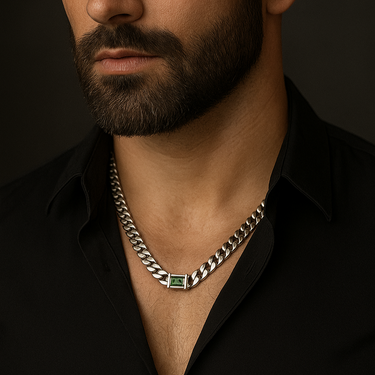 999 Silver Plated Cuban Chain - 8mm with Emerald Clasp